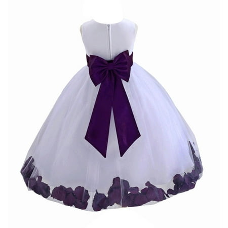 Ekidsbridal Wedding Pageant Rose Petals White Tulle Flower Girl Dress Toddler Special Occasion 302T purple