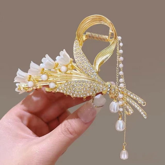 CAIROYAR Pinza para el pelo con flecos de perlas de metal, accesorios para el cabello de mariposa para mujer, elegante diseño