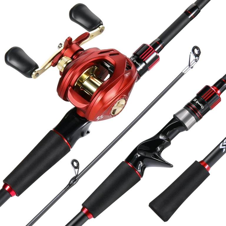 Sougayilang Fishing Rod Combo Carbon Fiber 4 Piece Casting Fishing Pole  with 7.2:1 Gear ratio Baitcast Reel Set for Bass Pike Trout Fishing Tackle  