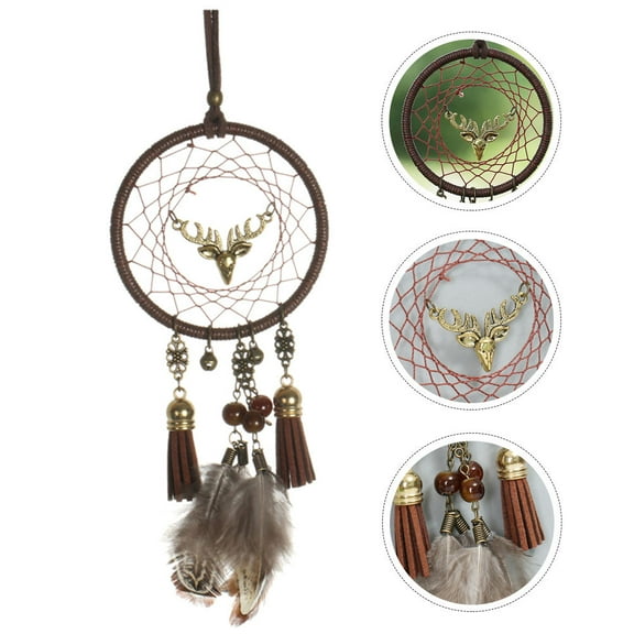 IBASETOY Brown Dream Catcher Deer Head Hanging Pendant Cotton Ornaments for Home and Car Decoration 36 inches
