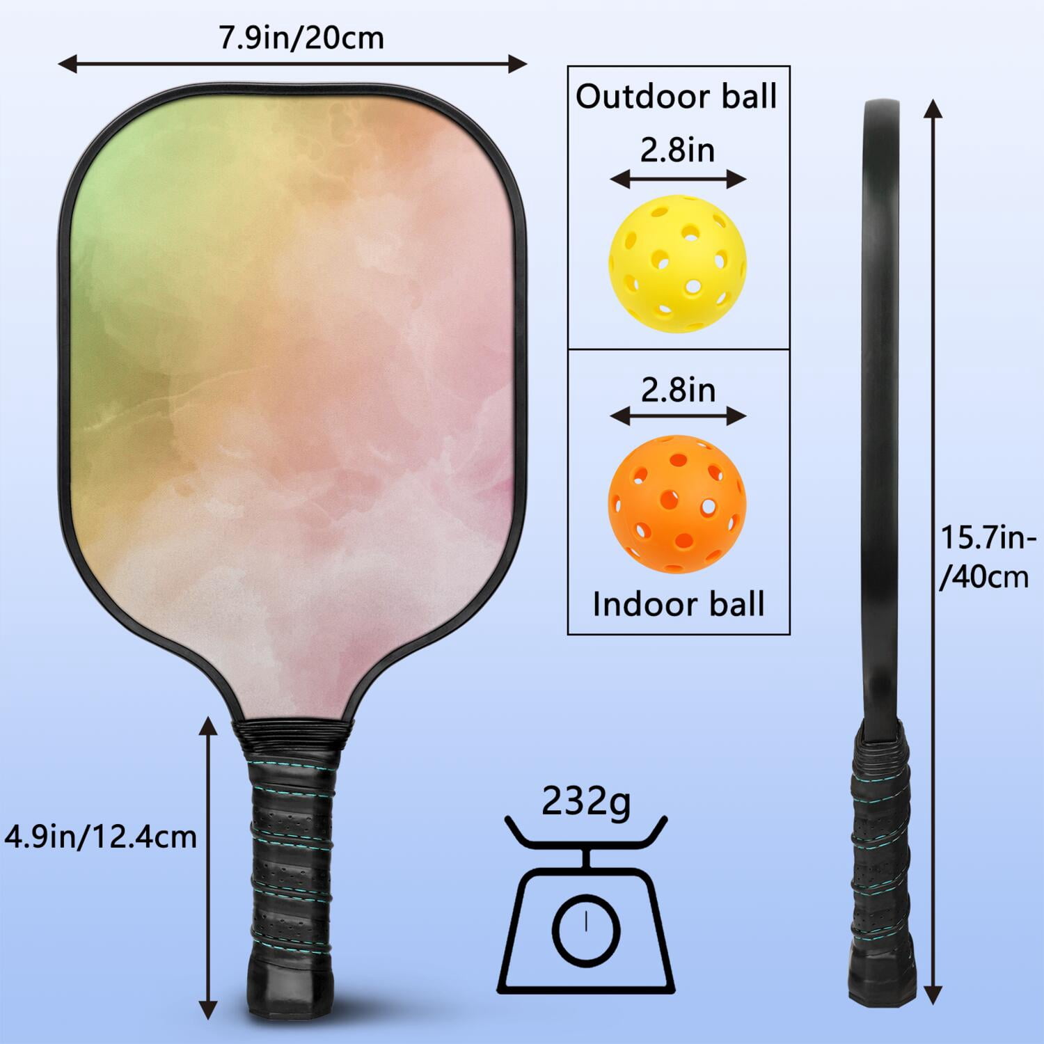Pickleball Paddles Set Of 2, Fiberglass Surface, Fluid Smoke Aurora Art Style, 4 Balls & Bag