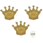 Royal Gold Glittering Holographic 36" Crowns Set of 3 Balloons Mylar Supershape Jumbo Party Decorations