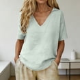 thumbnail image 2 of FUYUDY Women'S Shirt Classic Oversized V Neck Versatile Solid Color Loose Fit Casual Top For Ladies Comfortable Everyday Wear,Green,XXL, 2 of 7