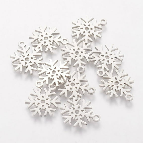 10Pcs Snowflake Charms Pendants - 304 Stainless Steel 15.4x11.7x1mm Winter Charms With 1.5mm Hole - Perfect for Crafting and Accessories