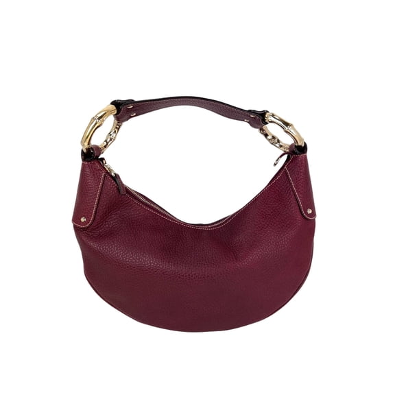Pre-Owned Gucci Half Moon Burgundy Leather Bamboo Ring Hobo Bag