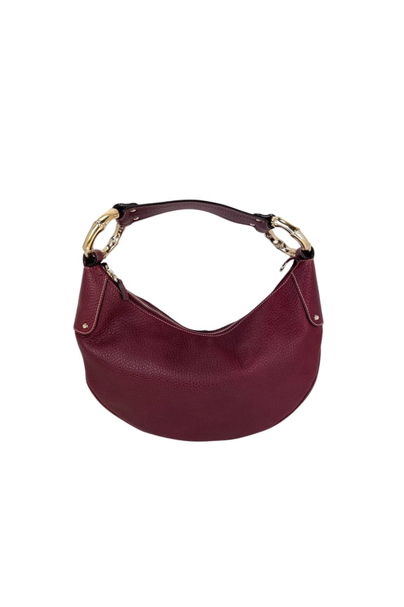 Pre-Owned Gucci Half Moon Burgundy Leather Bamboo Ring Hobo Bag