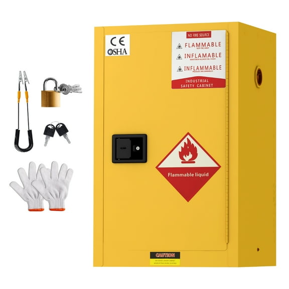 Flammable Cabinet 12 Gallon Yellow, 18.11 Inch x 23.23 Inch x 35 Inch Adjustable Shelf Flammable Storage Cabinet, for Commercial Industrial Home Use