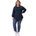 thumbnail image 3 of DARING DIVA Women's Plus Tops Crew Neck Button Decor Pullover Blouses 2X Dark Blue, 3 of 6