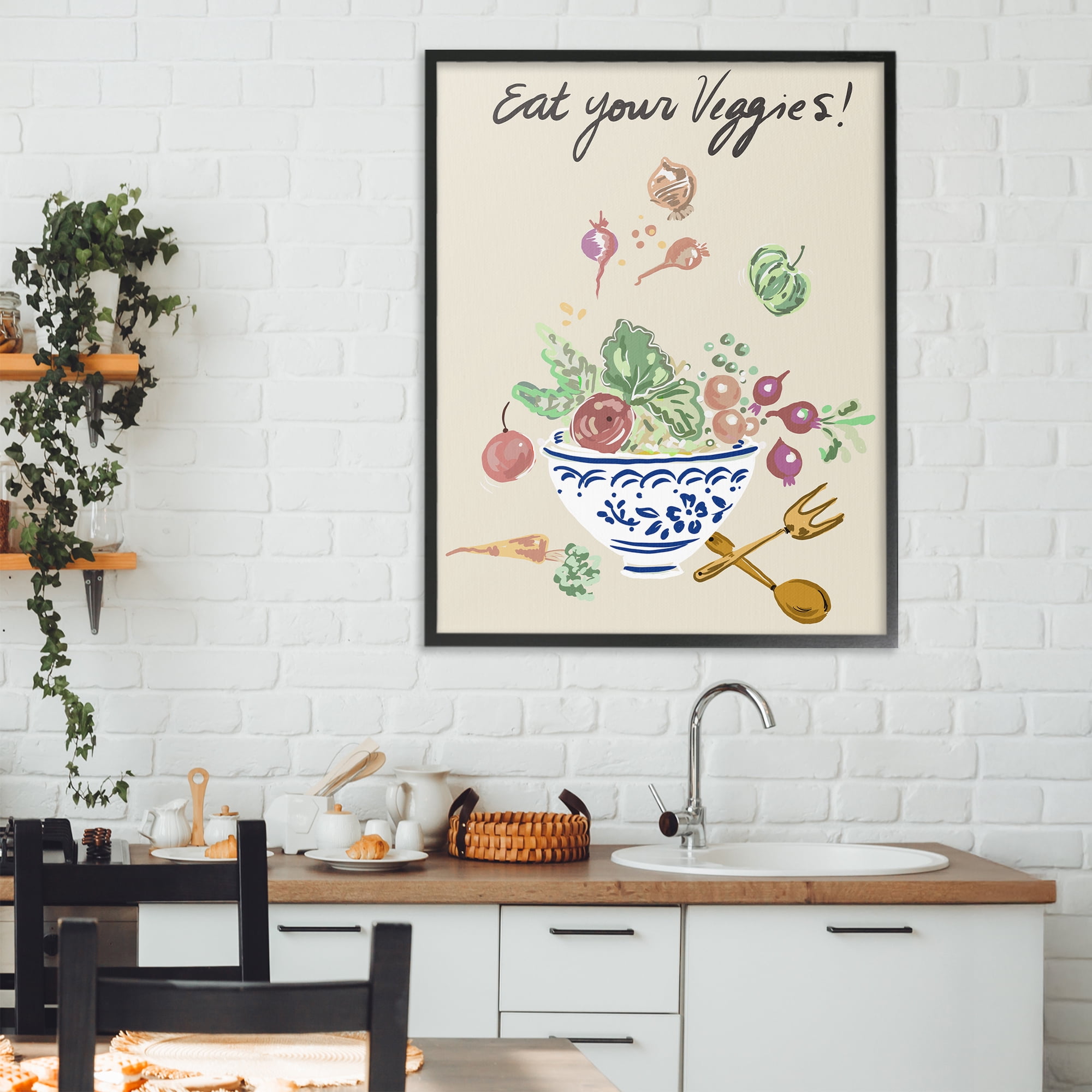 Stupell Industries Eat Your Veggies Bowl Black Framed Giclee Art, design by Ani Del Sol