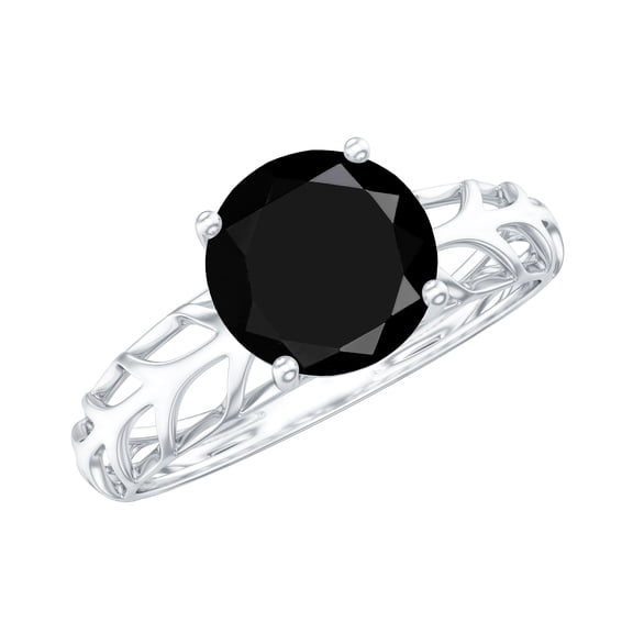 Rosec Jewels Natural Black Onyx Solitaire Ring for Women - 2 Carat - December Birthstone Ring - AAA Quality - with Jewelry Box, 925 Sterling Silver, US 4.00