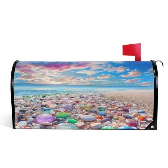Ryvnso Mailbox Cover Sea Stone Beach Landscape Magnetic Mailbox Wrap Standard Size 21x18 Inch