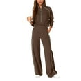 thumbnail image 2 of Wutalume Women's Fashionable Casual 2-Piece Set, Long Sleeve Solid Color Sweatshirt and Wide Leg Pants, Trendy Lounge Outfit,Coffee XL, 2 of 5