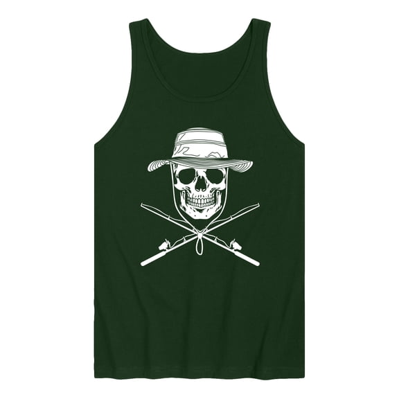 Instant Message - Fisherman Skull Crossed Rods Graphic Tank Top