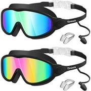 Swim Goggles, Kids Goggles with Earplugs& Nose Clip Wide View Anti-Fog/UV Swimming Goggles for Age 3-15 Boys Girls