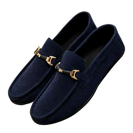 YLSDY Men s Suede Loafers Slip On Shoes Comfort Buckle Dress Flats Breathable Driving Moccasins Blue 39