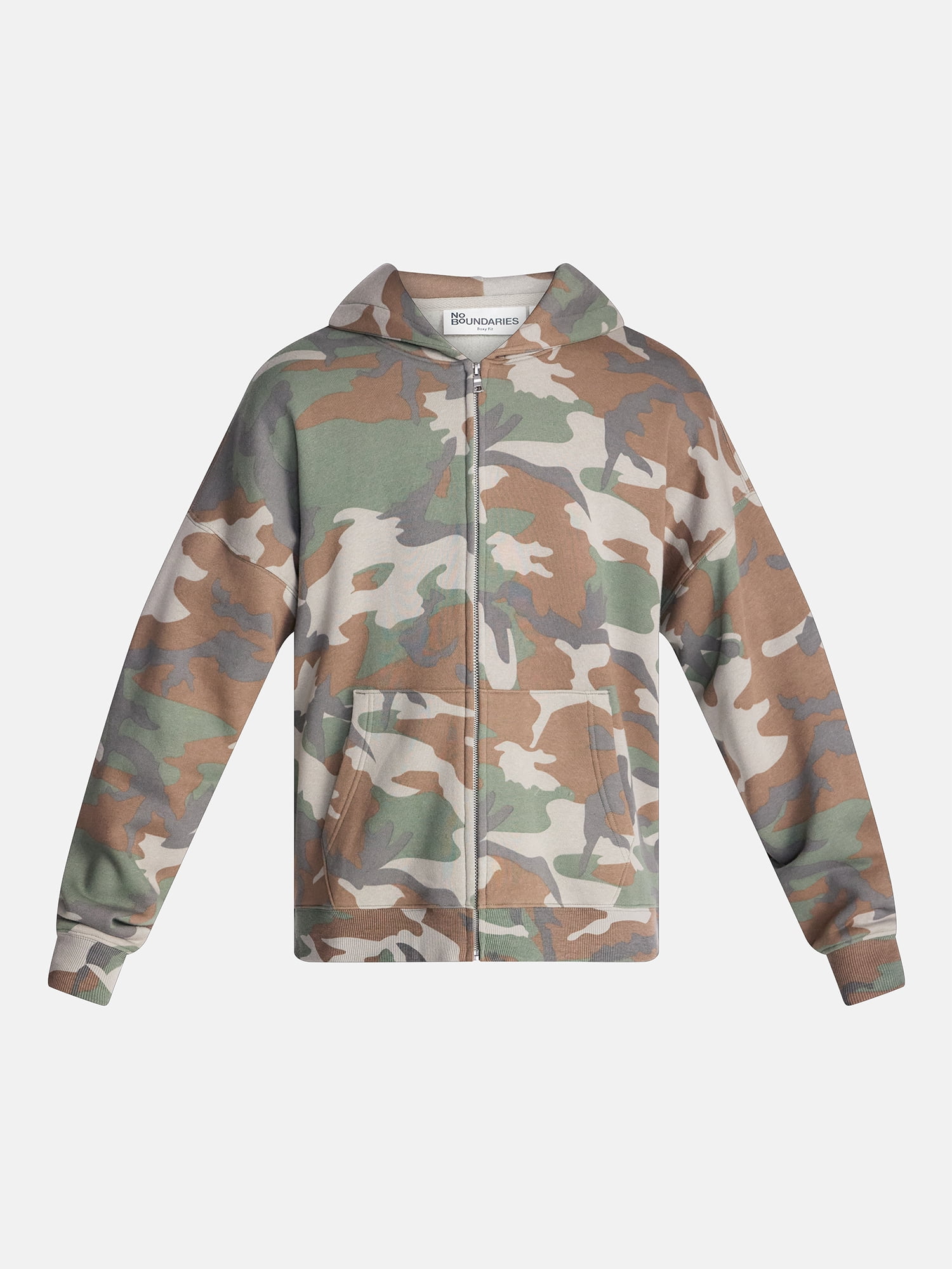 No Boundaries Boxy Oversized Fit Fleece Zip Hoodie Sweatshirt with Long Sleeves, Men's XS-4XLT