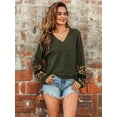 thumbnail image 2 of Women's Classic Fit Lightweight Long-Sleeve V-Neck Sweater With Leopard Print, 2 of 5