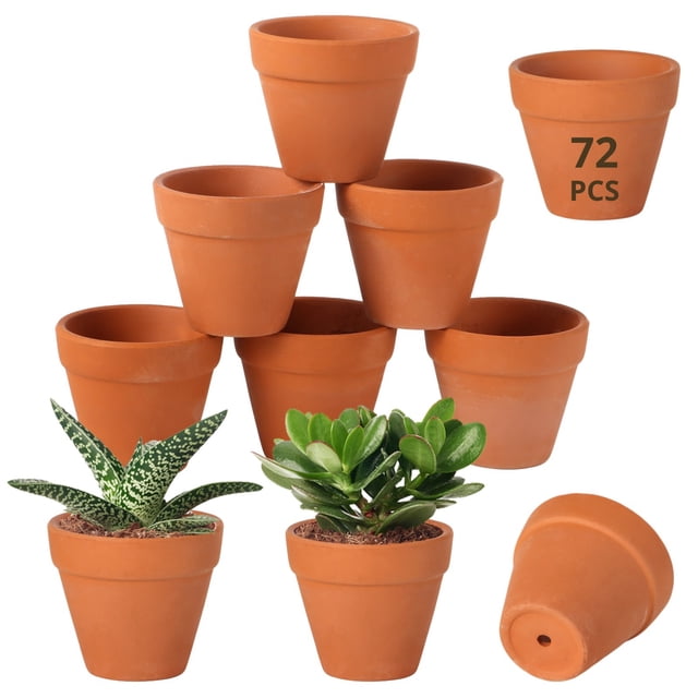 72 PCS Macetas de barro pequeñas, mini macetas de terracota, macetas de cerámica para flores de terracota, macetas de vivero para suculentas para plantas de cactus en el alféizar de la ventana
