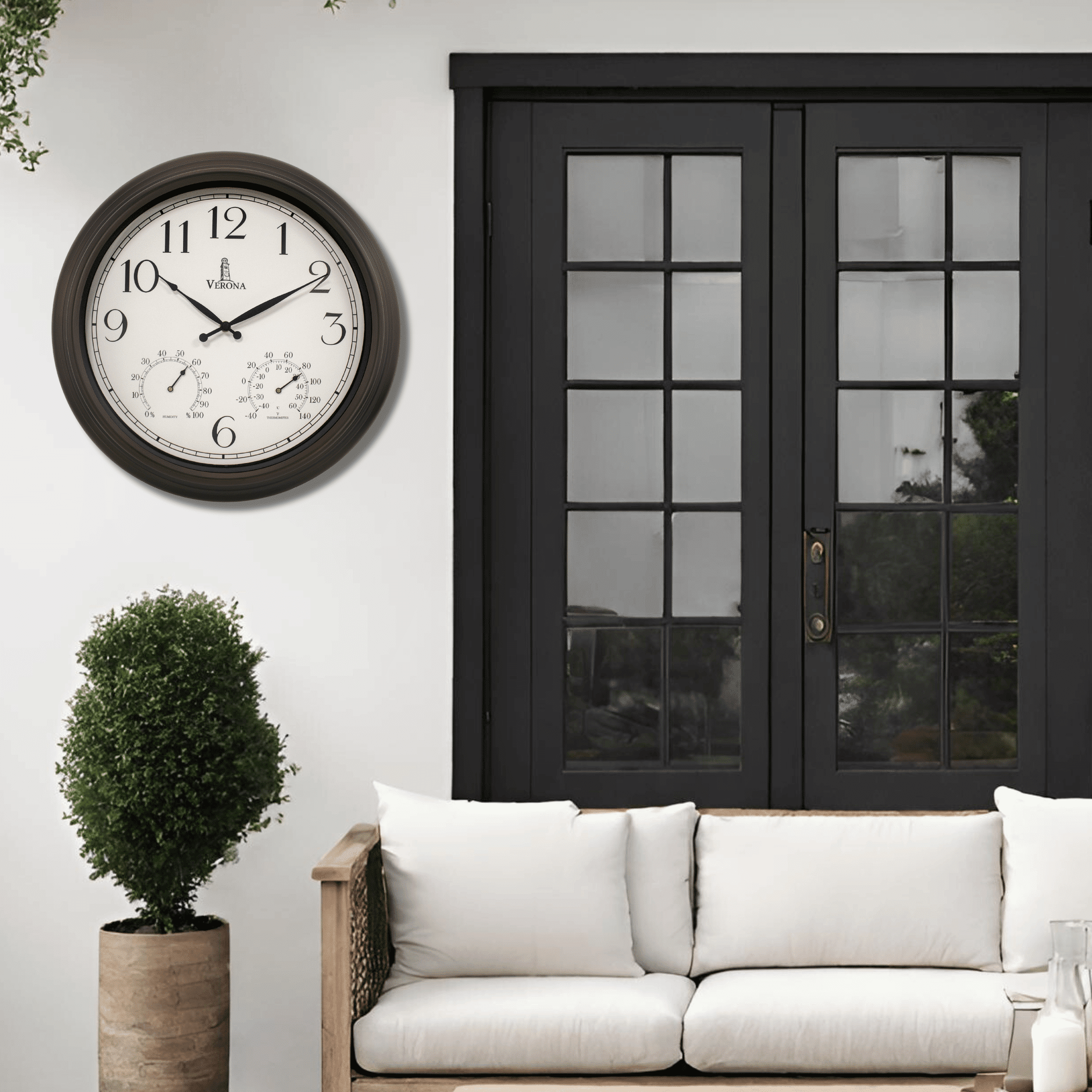 Outdoor Clock for Patio Large Waterproof with Thermometer - Black 18 inch Indoor Outdoor Clock with Temperature and Humidity for Wall - Weatherproof, Accurate & Easy to Read for Pool, Patio & Garden