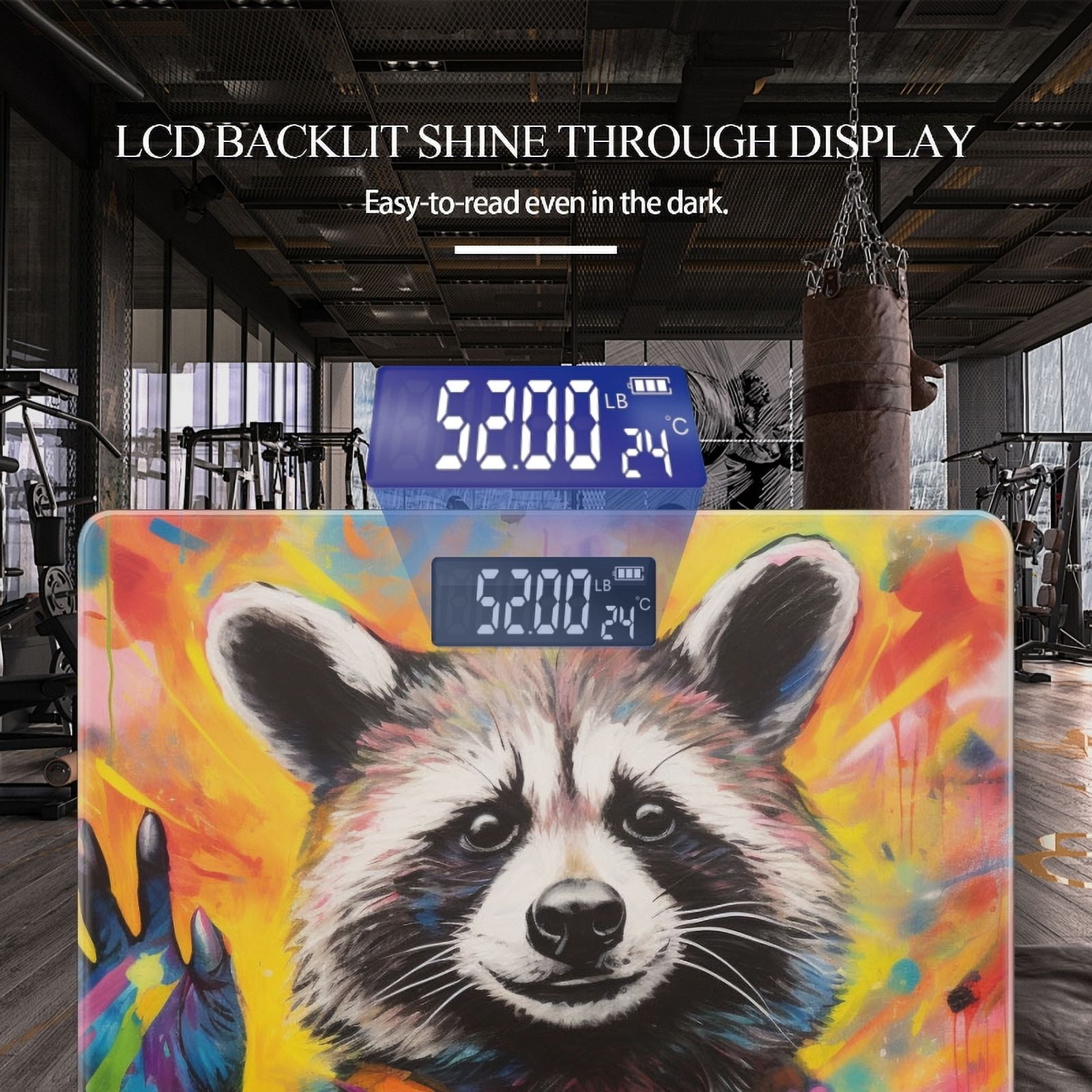 Bathroom Scale, Highly Accurate Digital Body Scale,Precisely Measures Weight up to 400 lbs-Happy Raccoon Waving With Paw