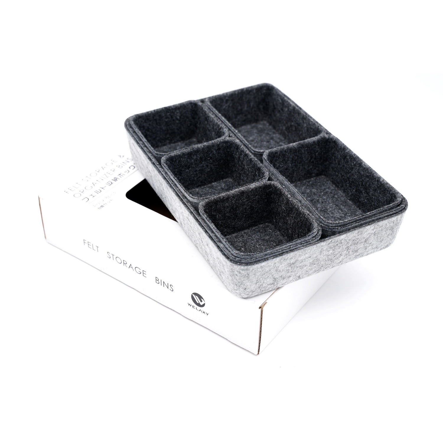 Welaxy desk drawer organizer tray shallow felt storage bin soft but sturdy sort for office suppliers makeup pen keys craft brush decluttering 8-piece sleek minimalist lifestyle (Charcoal)