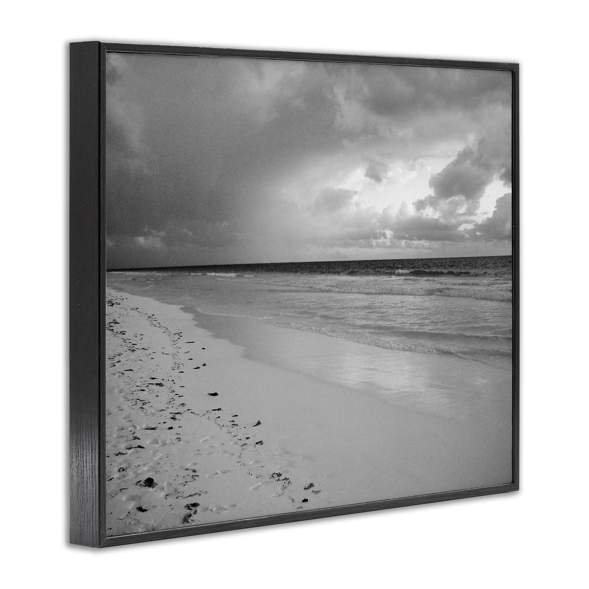 Stupell Industries Beach Shore with Footprints Coastal Photography Black Framed Art Print Wall Art, 14 x 11