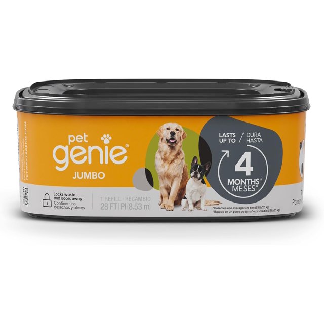 Recambio Pet Genie Jumbo | Película multicapa de 28 pies | Bloquea olores, dura hasta 4 meses | Eliminación fácil de desechos de perro