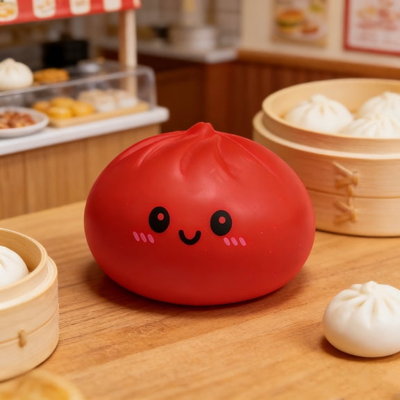 WMTOKK Decompression Bun Toy – Small Silicone Stress Relief Squishy for Hand Pinching, Anxiety & Fidget Relief, Soft Sensory Squeeze Toy (Red b)