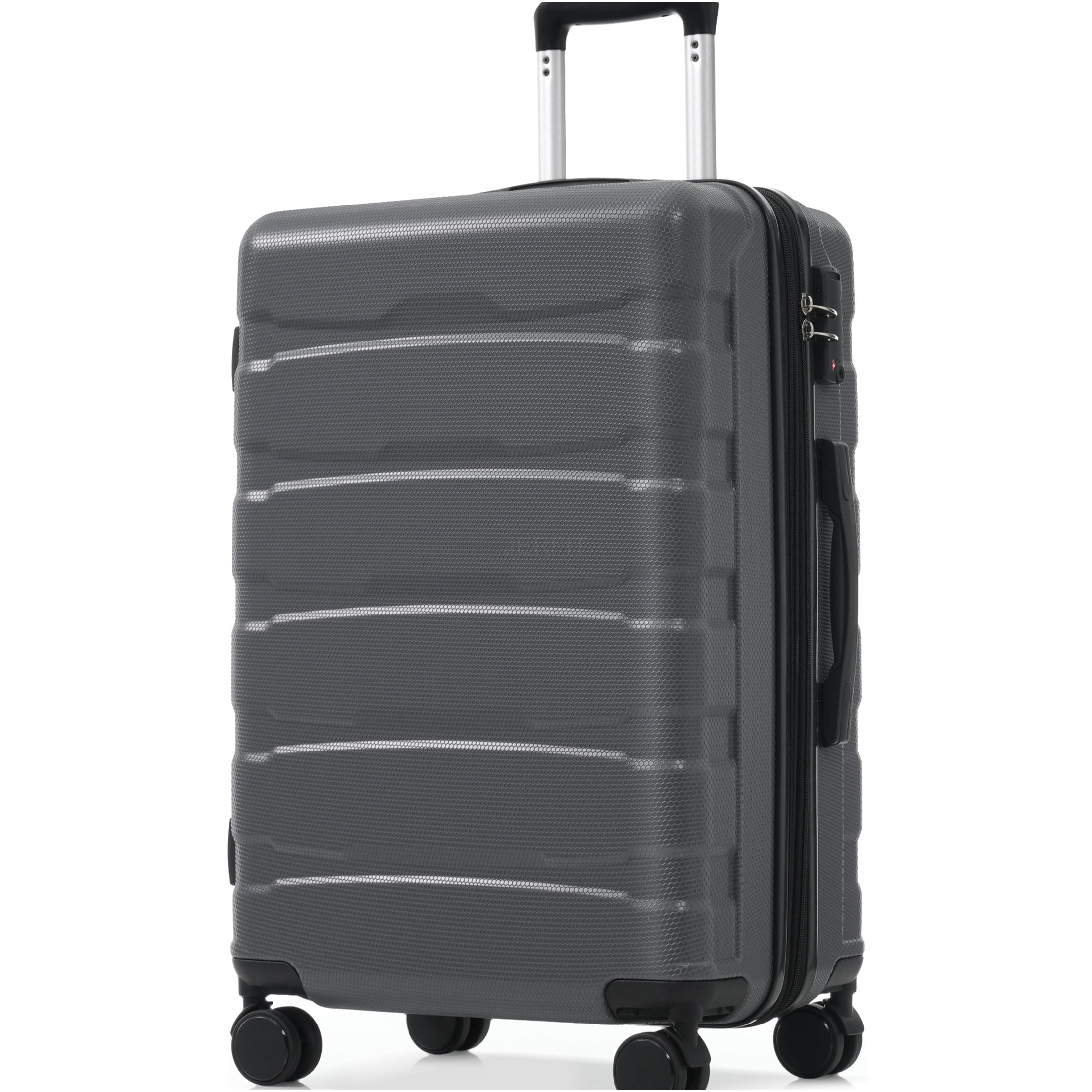 JERFIT 24 Inch Hardshell Checked Luggage with Spinner Wheels, TSA Lock, Expandable ABS Suitcase for Travel, Lightweight & Durable, Gray