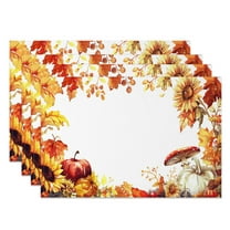 MIZHONA Fall Placemats Set of 4,Autumn Thanksgiving Linen Table Mats for Table Decorations 12x18 in