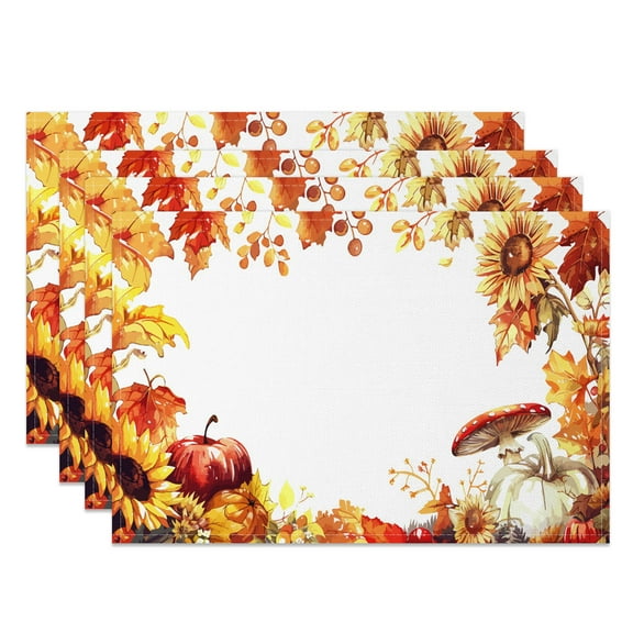 MIZHONA Fall Placemats Set of 4,Autumn Thanksgiving Linen Table Mats for Table Decorations 12x18 in