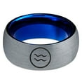 thumbnail image 2 of Tungsten Horoscope Aquarius Band Ring 8mm Men Women Comfort Fit Blue Dome Brushed Gray Polished, 2 of 4