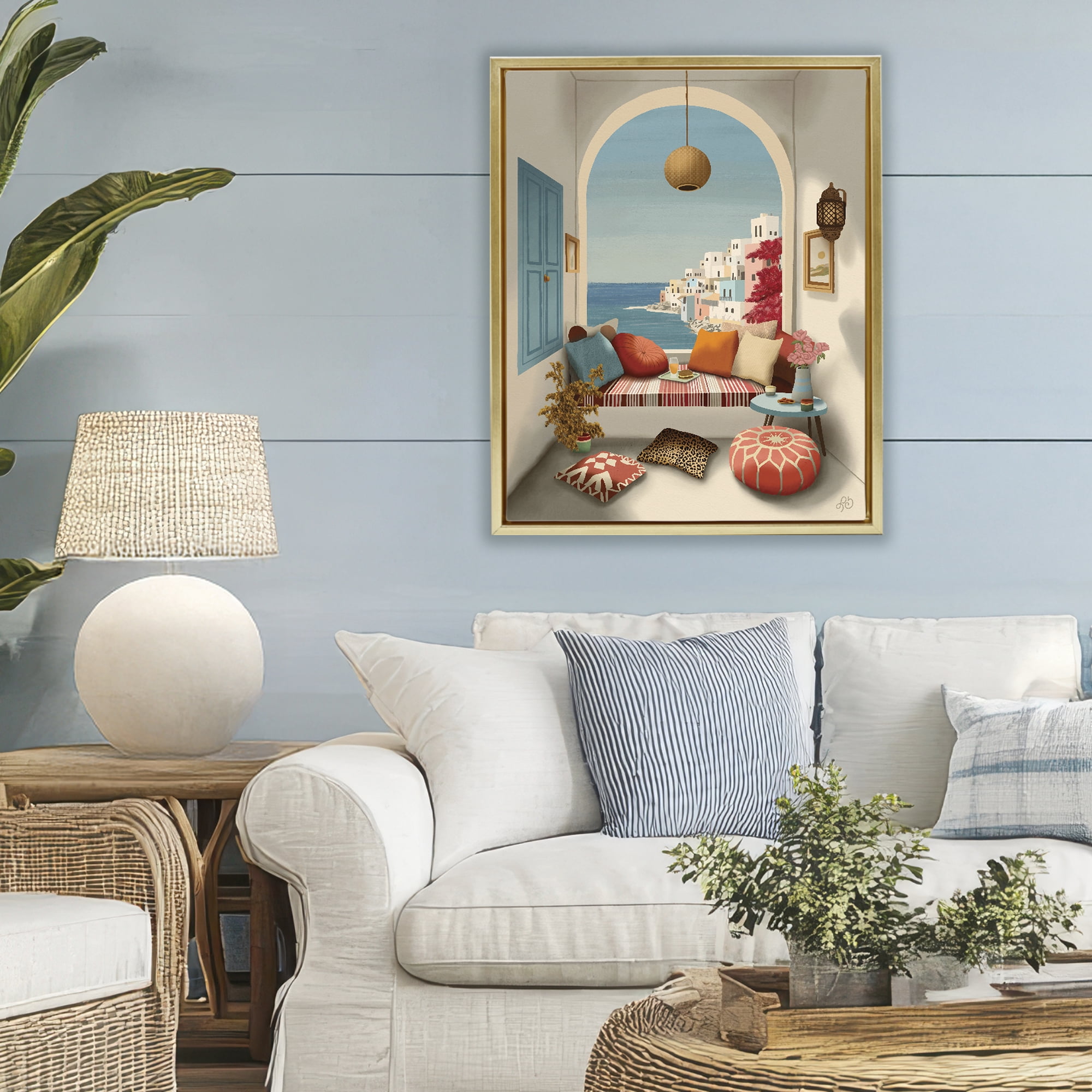 Stupell Industries Mediterranean Seaside Window View Gold Framed Floater Canvas Wall Art, design by Lisa R Dumm
