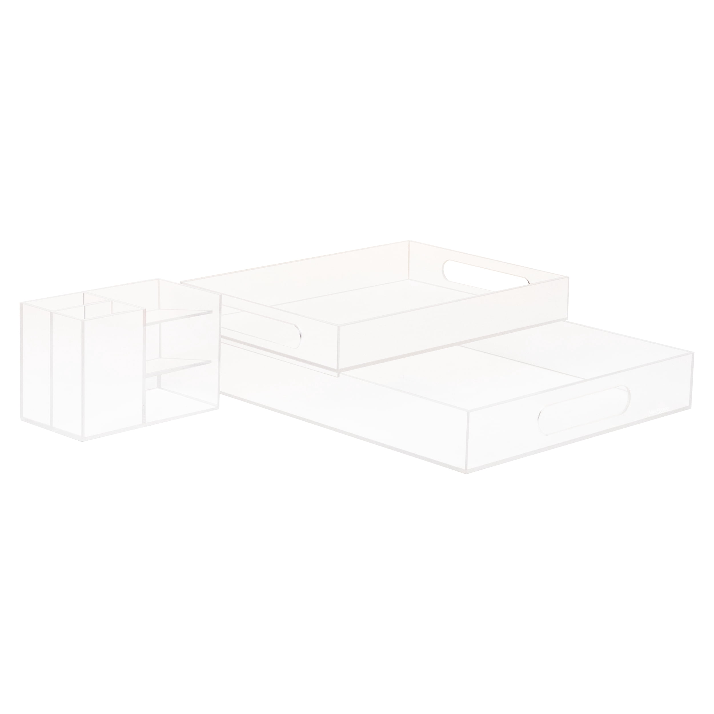 Mind Reader 3-Piece Acrylic Desktop Organizer Set, Frosted Clear Paper Tray, Accessory Tray, Pen and Supply Organizer
