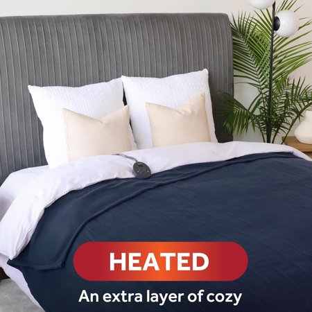 Royal Ultra Fleece Heated Electric Blanket Full Size, 84" x 72", 12 Heat Settings, 12-Hour Selectable Auto Shut-Off, Fast Heating, Machine Washable, Warm and Cozy, Indigo