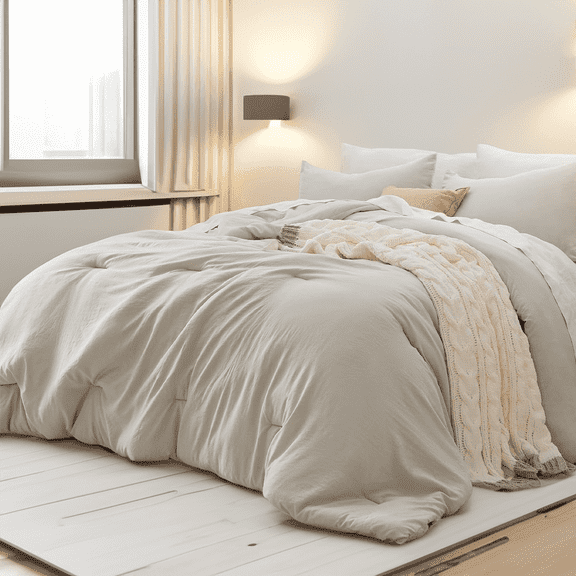 U by Bedsure 3 Pieces Queen Comforter Bedding Set, Beige Comforter Set for All Seasons, 1 Lightweight Prewashed Comforter and 2 Pillowcases, Queen, Beige