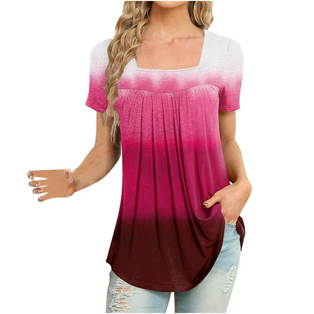Blusa suelta de manga corta con cuello en V informal estampada a la moda para mujer OAVQHLG3B Store lin121212