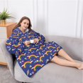 thumbnail image 5 of Oversized Wearable Blanket Hoodie,Dark Blue Rainbow Pattern Sherpa Blanket Hoodie with Super Pockets,Super Warm Fuzzy Pullover for Women & Men, 5 of 6