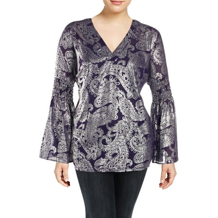 MICHAEL Michael Kors Womens Plus Samara Metallic Bell Sleeves Tunic Top