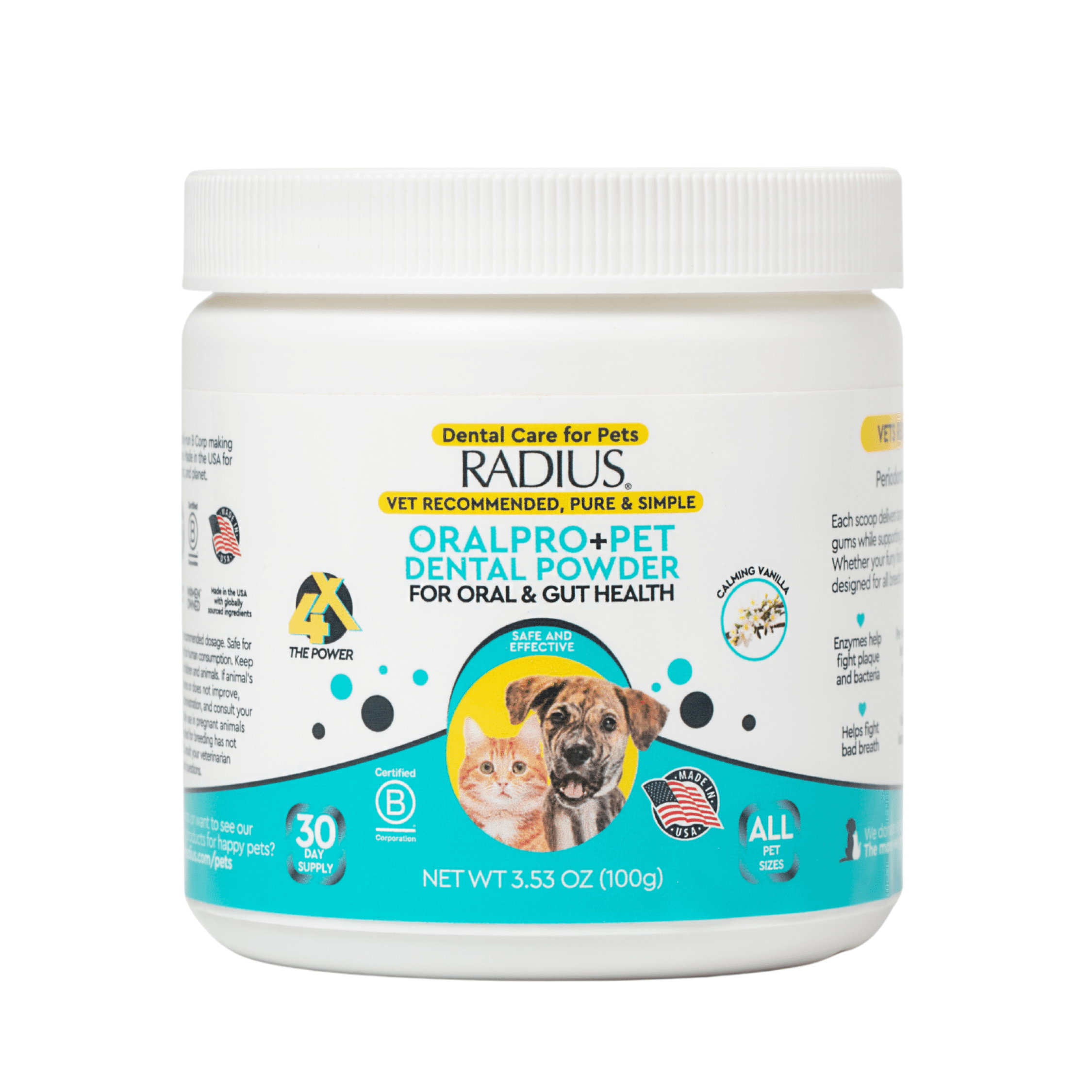 (2 pack) Radius OralPro+ Dental Powder for Dogs & Cats with Enzymes and Probiotics, Vanilla, 100g