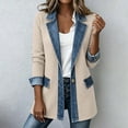 thumbnail image 2 of Lumtrix Womens Denim Patchwork Collared Shirt Jacket Casual Long Sleeve Button Front Denim Trim Blazer Lightweight Shacket Beige L, 2 of 9