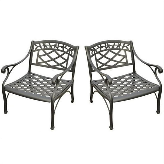 Afuera Living Taditional Metal Patio Club Chair in Charcoal Black (Set of 2)