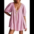 thumbnail image 3 of Mono de Rayas Extragrande para Mujer, Vestido Corto, Mono, Ropa de Playa para Vacaciones con Bolsillos. Rosa L, 3 of 8