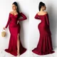 thumbnail image 3 of Vestidos de noche formales sexys con hombros descubiertos y escote oblicuo para mujer, vestidos largos de sirena con abertura y manga larga para fiestas nocturnas y clubes nocturnos, 3 of 5