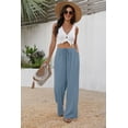 thumbnail image 3 of Wiholl Wide Leg Pants for Women Linen Pants Palazzo Drawstring Elastic Waist Trousers with Pockets Fall Beach Vacation Clothes, 3 of 8