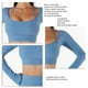 thumbnail image 5 of Top de Yoga para mujer, manga larga, cuello cuadrado, dobladillo más ancho, cintura alta, diseño de punta de los dedos, ropa deportiva de secado rápido, 5 of 6