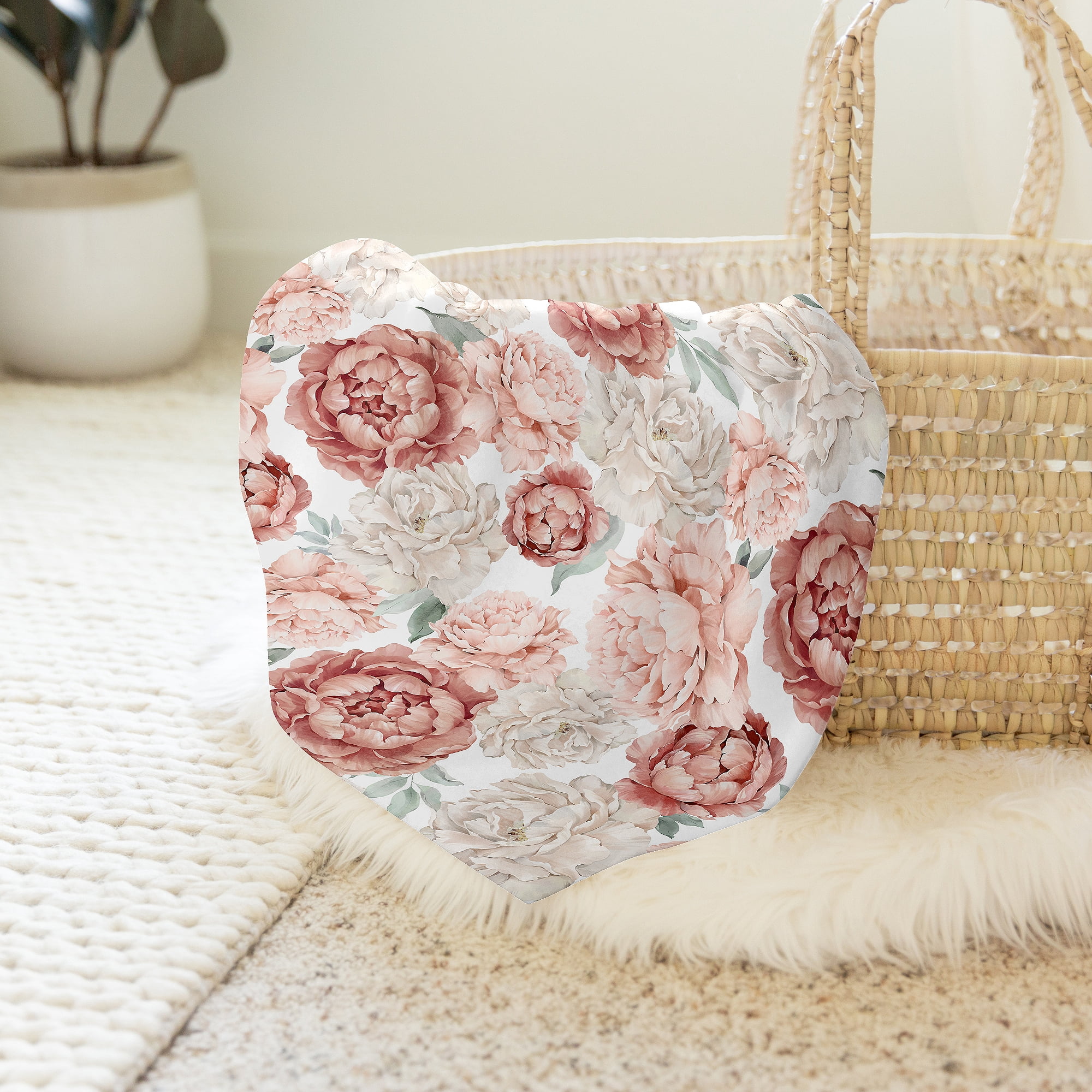 Sweet Jojo Designs Peony Floral Garden Pink and Ivory Swaddle Blanket