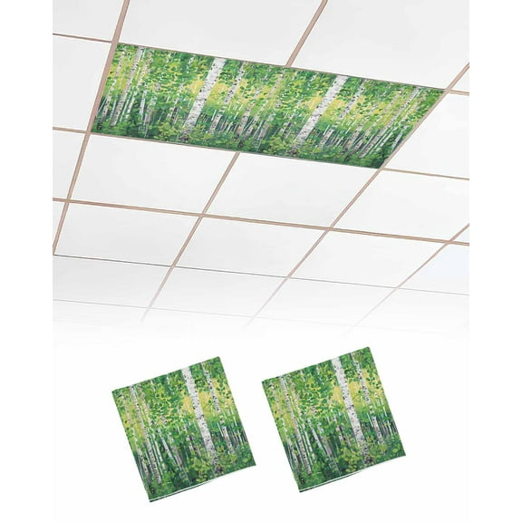 Fluorescent Light Covers for Ceiling Lights 2 Pack, Green Botanical Magnetic Ceiling Light Covers 2x4 Feet for Classroom Office School, Contemporary Abstract Art Overhead Drop Ceiling Light Shade