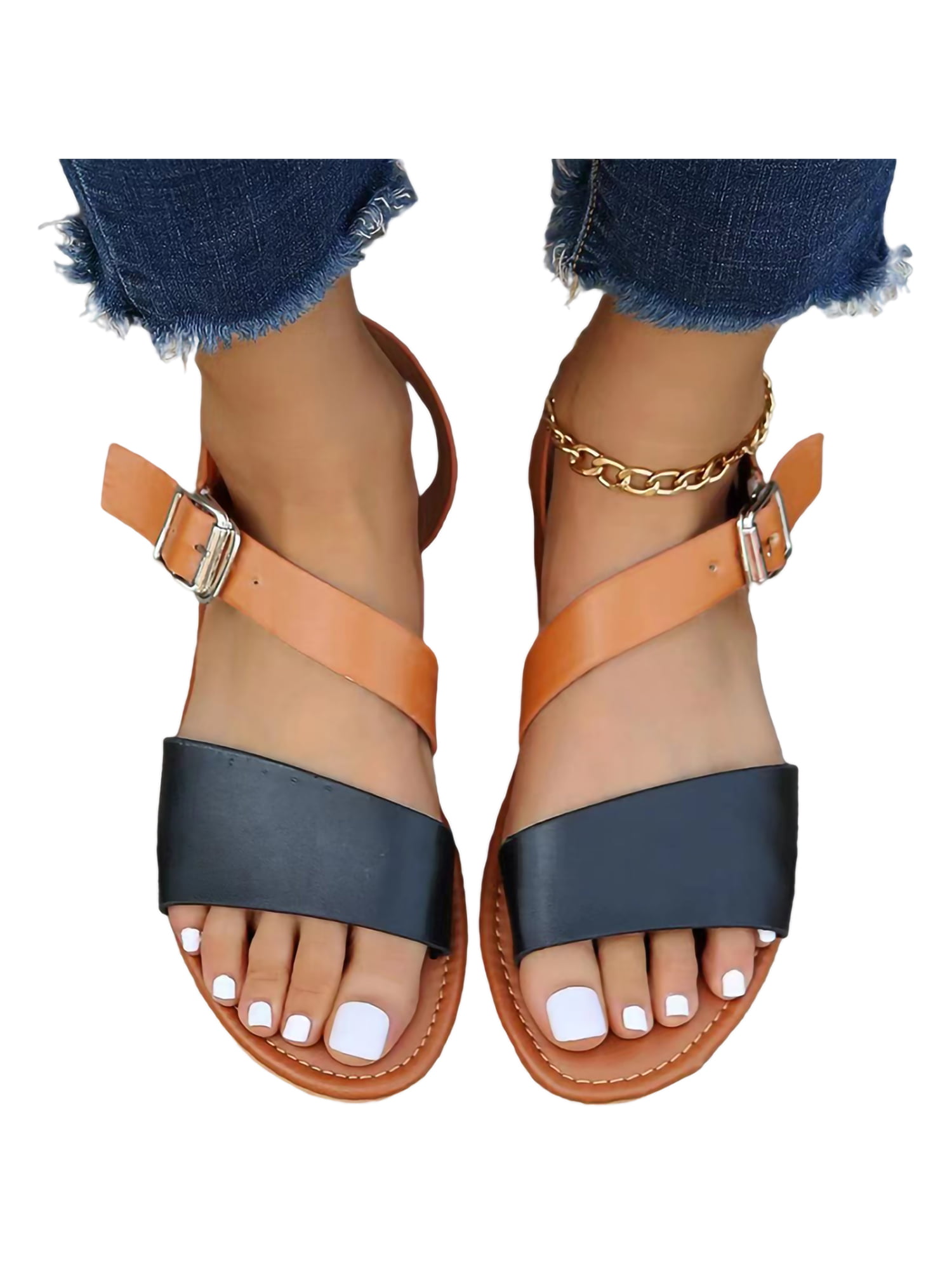 Women's Flat Sandals Comfortable Ankle Strap Buckle Summer Beach Summer Shoes