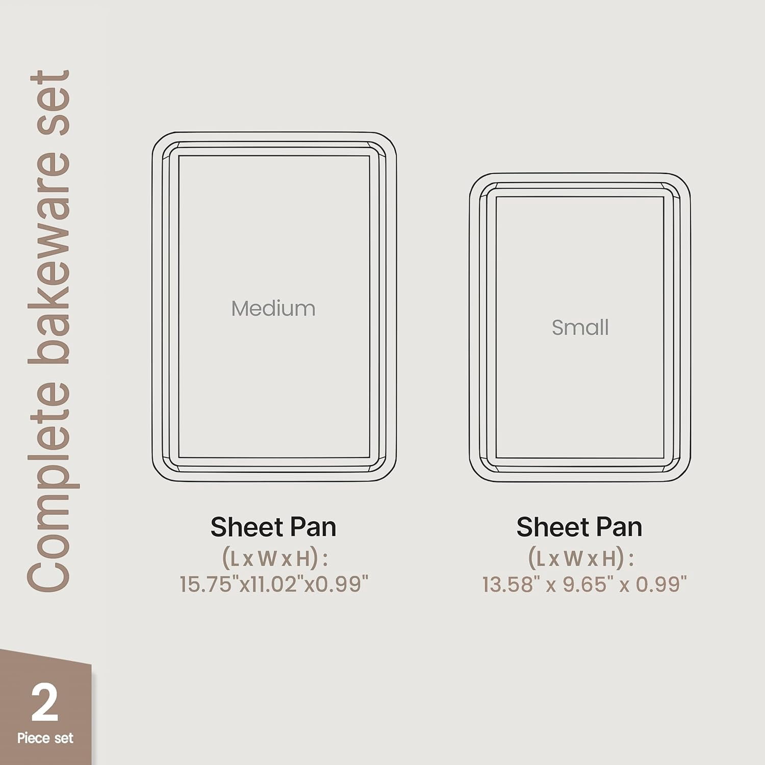 Bakken Diamond Bottom Cookie Sheet Set of 2, Nonstick Carbon Steel Baking Pans, Stackable, Oven Safe 450°F, Small & Medium